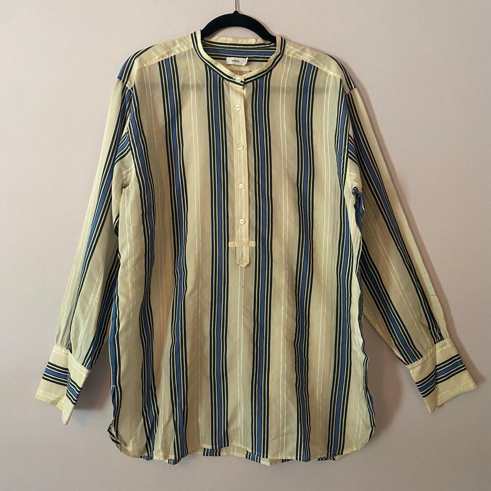 Vince Cream and Blue Striped Button-Down Shirt
